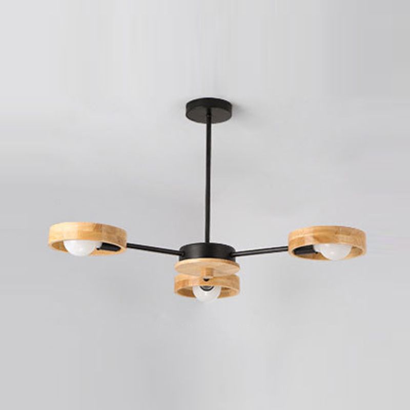 Nordic Living Room Hanging Lamp Rubberwood Sputnik Shaped Chandelier