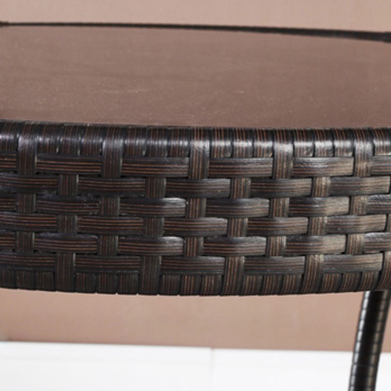 Rattan Dining Table Set Glass Top Round Shape Table for Courtyard