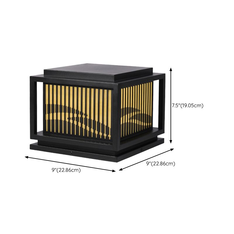 Metal Rectangle Shape Waterproof Pillar Lamp Modern 1 Light Outdoor Light in Black