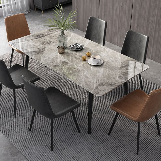 Industrial Style Dining Table Rectangle Sintered Stone 4 Legs Table with Black Frame