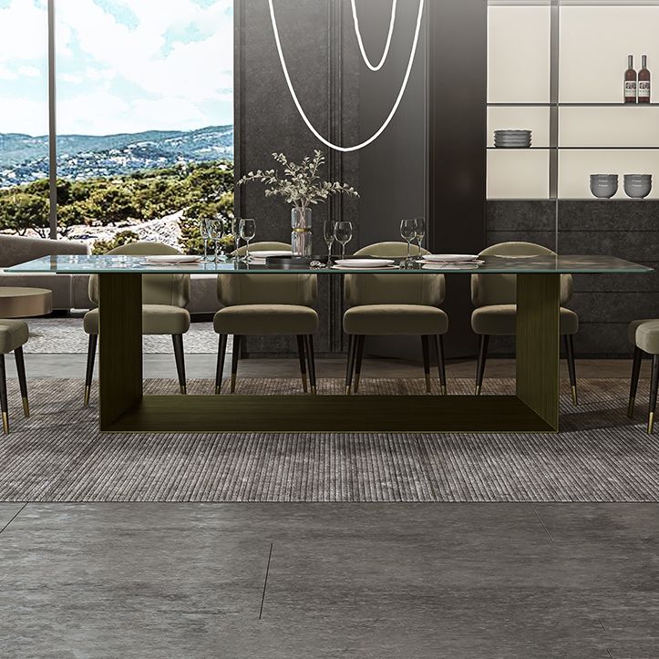 Rectangle Traditional Luxury Dining Table Green Sintered Stone Table with Trestle Base