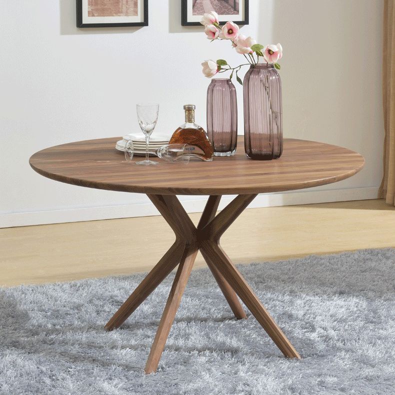 Contemporary Round Dining Table Pine Solid Wood Pedestal Table for Dining Room Kitchen Table