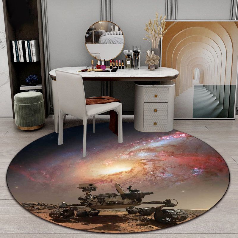 Modern Living Room Rug in Brown Outer Space Galaxy Print Rug Polyester Pet Friendly Area Rug