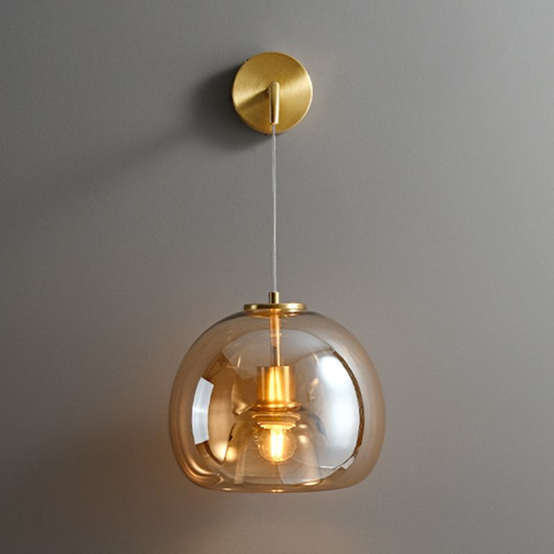 1 - Light Wall Light Solid Brass Wall Sconce with Dome Glass Shade in Gold / Black