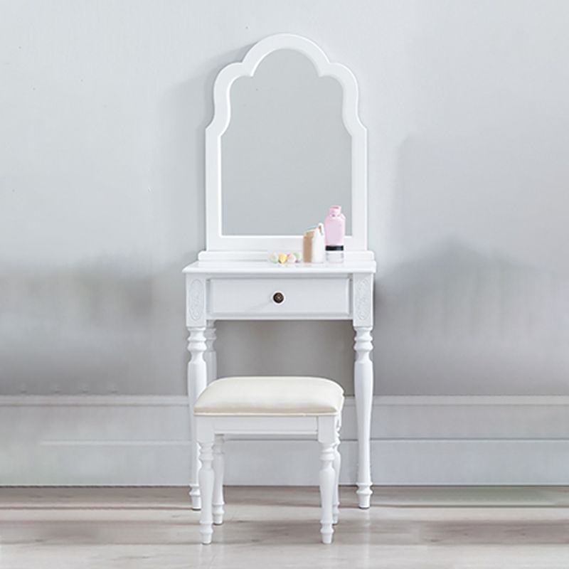 23.6" W Wood Vanity Table 1-Drawer Vanity Makeup Table Set with Mirror & Stool
