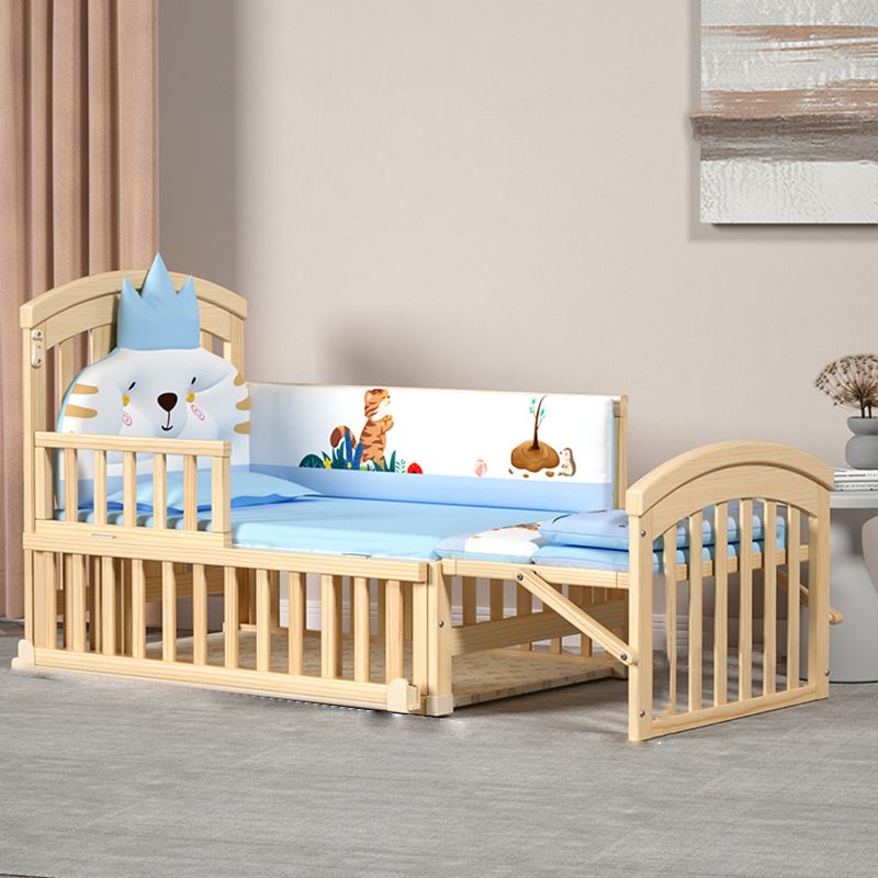 Farmhouse Wooden Baby Crib Animal Print Contrast Color Nursery Crib