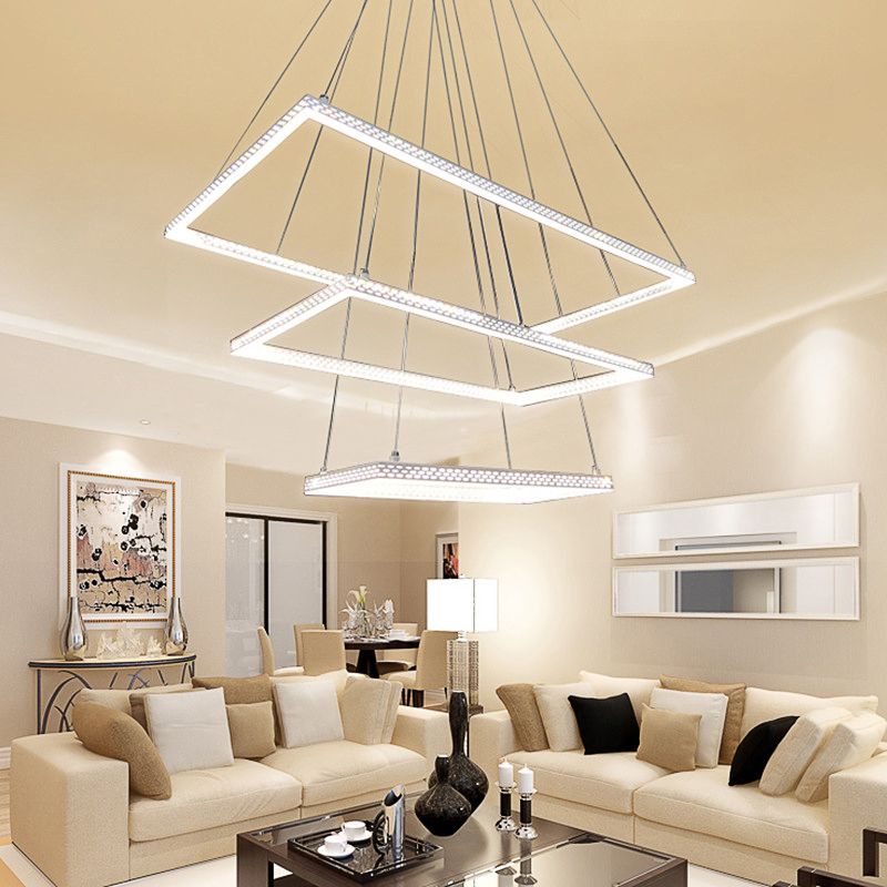 White Rectangular Chandelier Lighting Modernist 3 Lights Metal Ceiling Pendant Lamp Fixture in White/Warm/Natural Light
