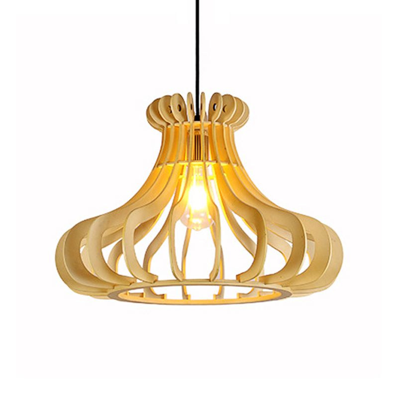 Iluminación colgante en forma de cebolla contemporánea Madera 1 Lámpara colgante de dormitorio ligero en beige