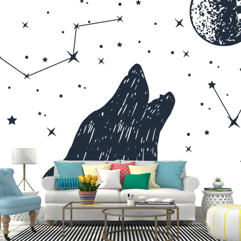 Contemporary Sirius Mural Wallpaper Black-White Constellation Wall Art for Bedroom