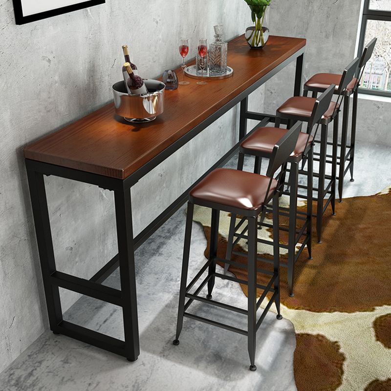 Wood Top Bar Height Table Industrial Style Bistro Pub Table with Metal Base