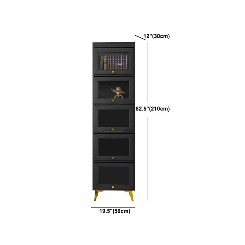 Modern 11.81" W Wooden Side Cabinet with Glass Doors in Black