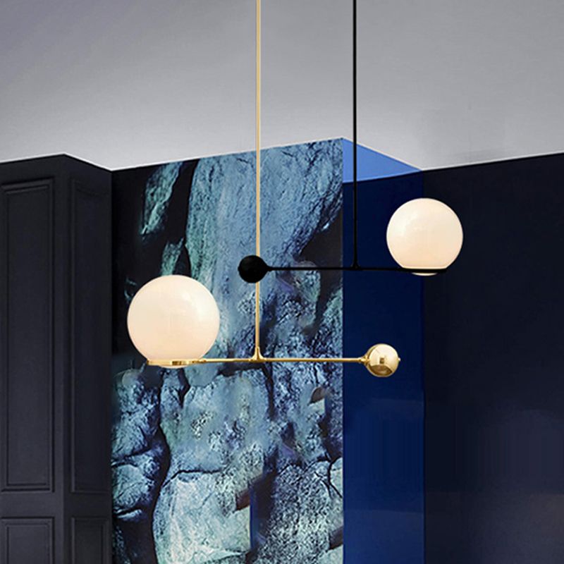 Globe Hotel Deckenhängung Lampe Frosted White Glass 1 Kopf Postmoderne Pendant mit Hebeldesign in Schwarz/Gold