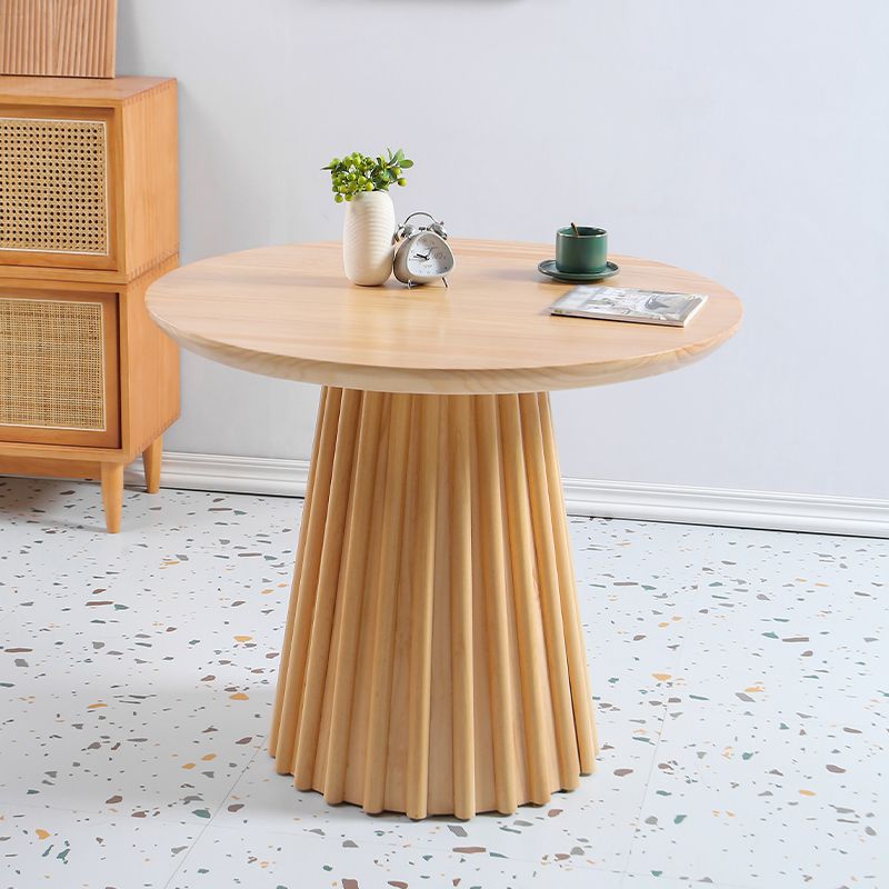 Modern Round Dining Table Natural Solid Wood Base Pedestal Dining Table