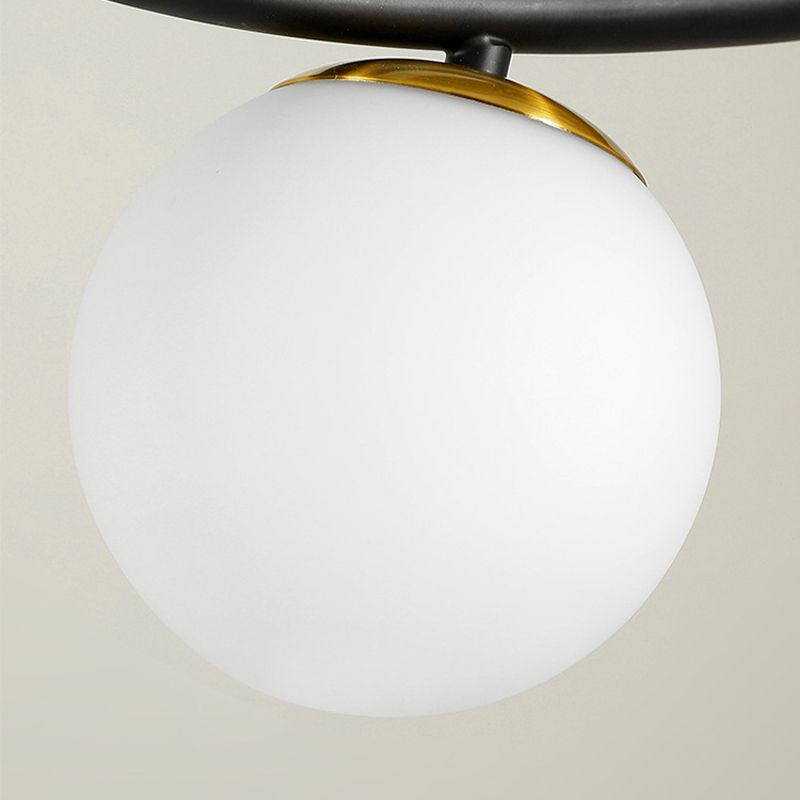 Glass Shaded Ceiling Light Modern Black/Golden Kitchen Island Lighting for Home