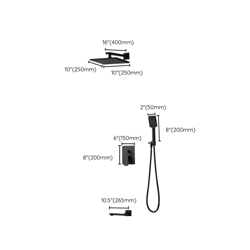 Square Black Spot Resist Shower Faucet Shower Arm Shower with Handheld Shower Head