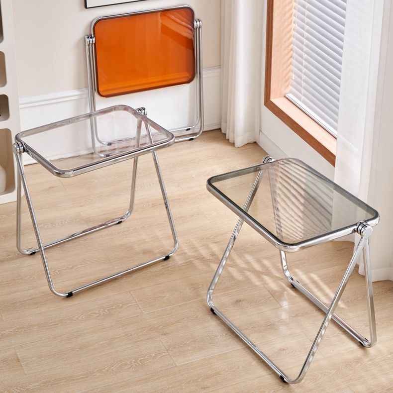 Acrylic Foldable Dining Table for 2 Person with Silver Steel Base