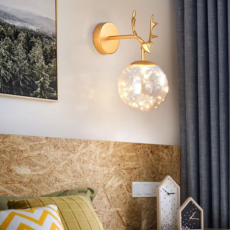 Globe Shape Wall Lamp Modern Style Glass 1 Light Wall Sconce in Black/ Gold