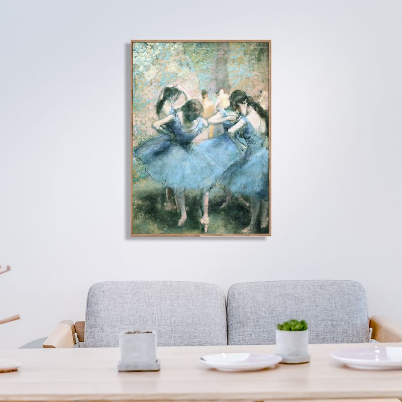 Blue Degas Ballet Dancers Painting Textured Vintage Sitting Room Canvas Wall Art