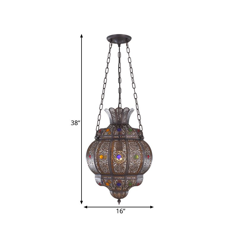 Oval Restaurant Ceiling Suspension Lamp Arabian Metal 1 Head Black Hanging Pendant Light