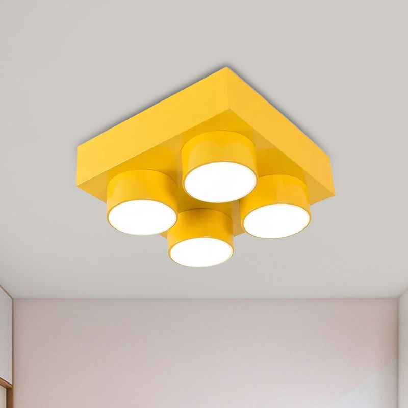 Building Block LED Ceiling Light Fixture Kids Acrylic Red/Yellow/Blue Flush Mount Lamp for Bedroom