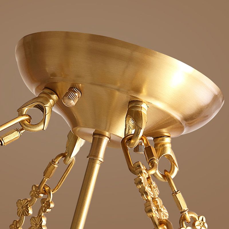 Inverted Bedroom Semi Flush Mount Light Vintage Glass Brass Ceiling Lighting