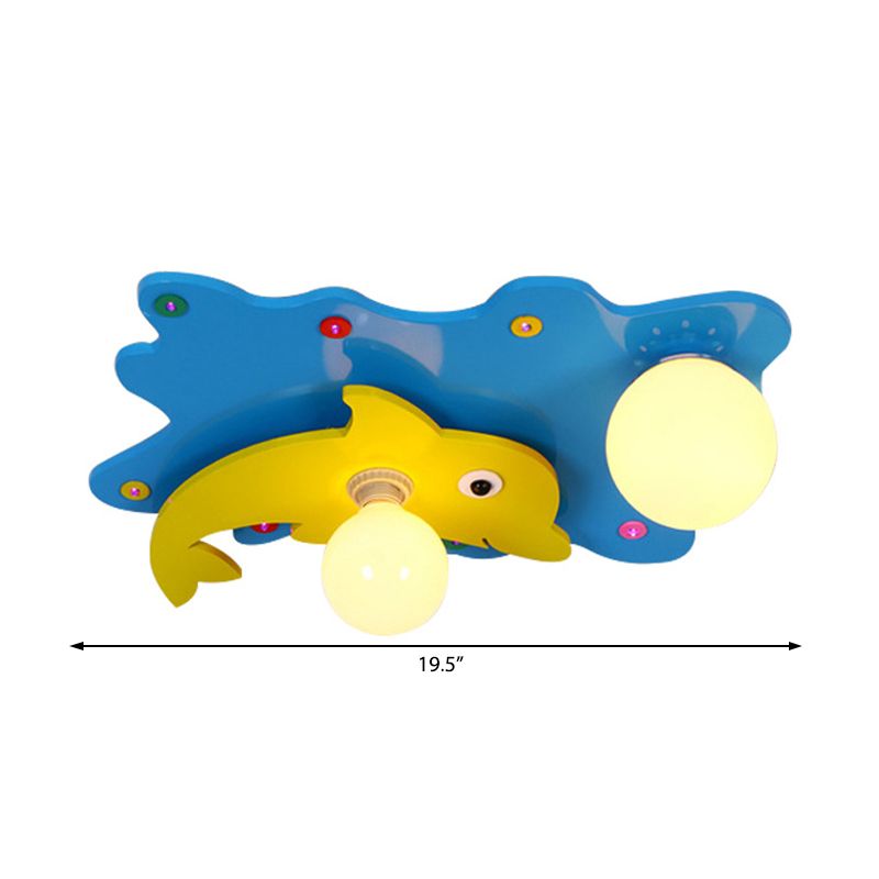 Dolphin Kid Bedroom Flush Mount Ceiling Fixture Iron Nordic Ceiling Light Fixture in Blue