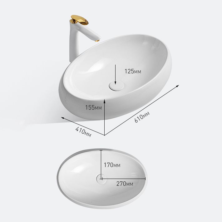 Traditional Vessel Lavatory Sink Oval Porcelain with Pop-Up Drain Basin Sink