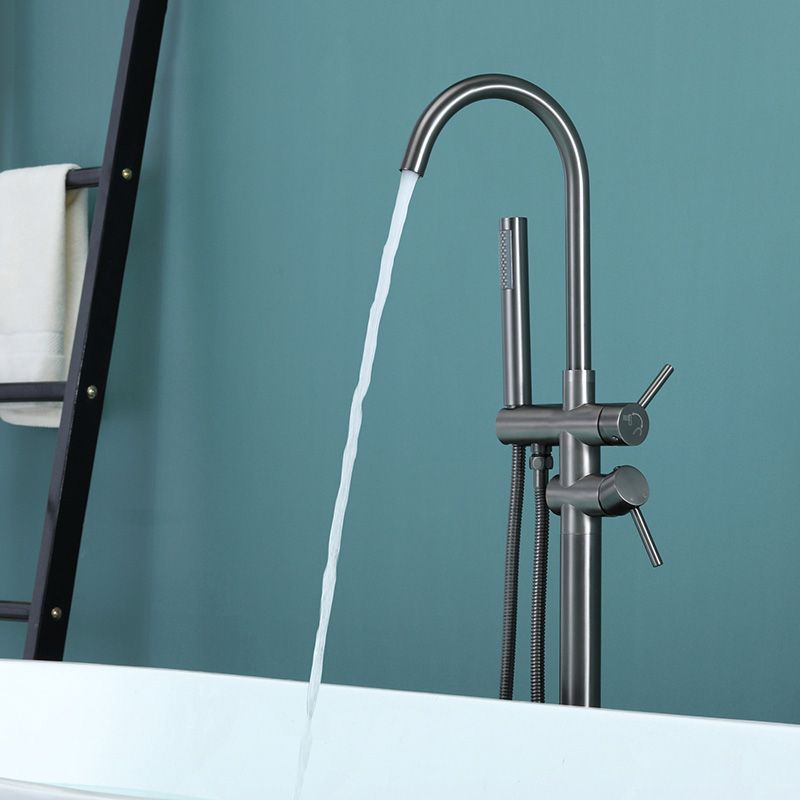 Contemporary Floor Mounted Metal Double Handle High Arc Floor Mount