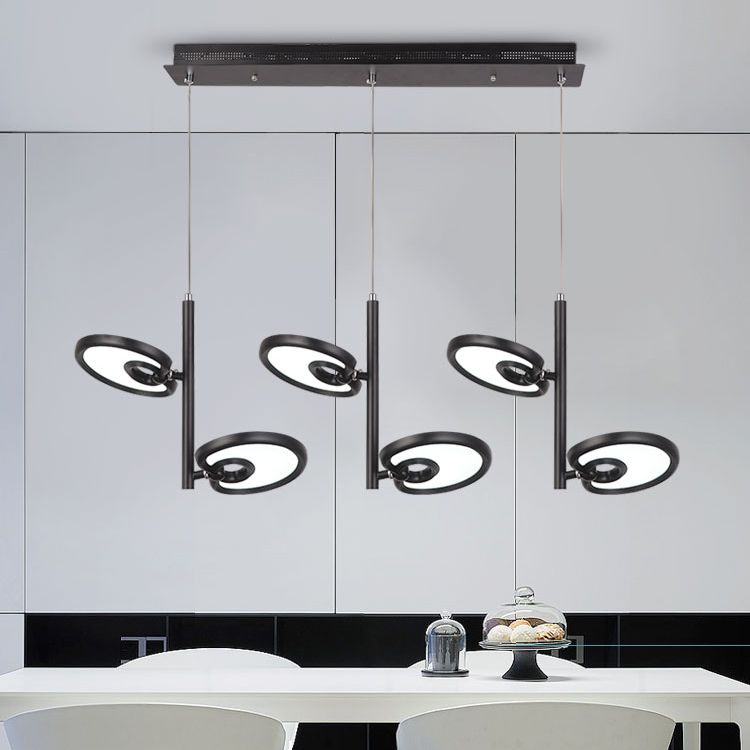 2/4/6 cabezas de hoja de colgante colgante de metal moderno de metal negro/blanco Luz colgante para comedor con luz cálida/blanca/neutra