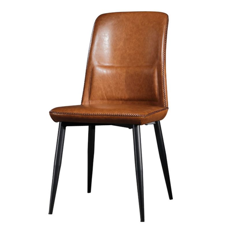 Scandinavian Style Leather Dining Chairs Solid Back Chair and 4 Black Finish Legs for Home