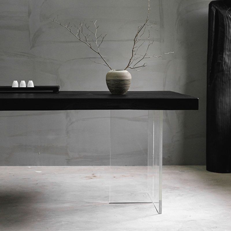 Pine Wood Top Dining Table Contemporary Rectangle Dining Table with Double Pedestal Base