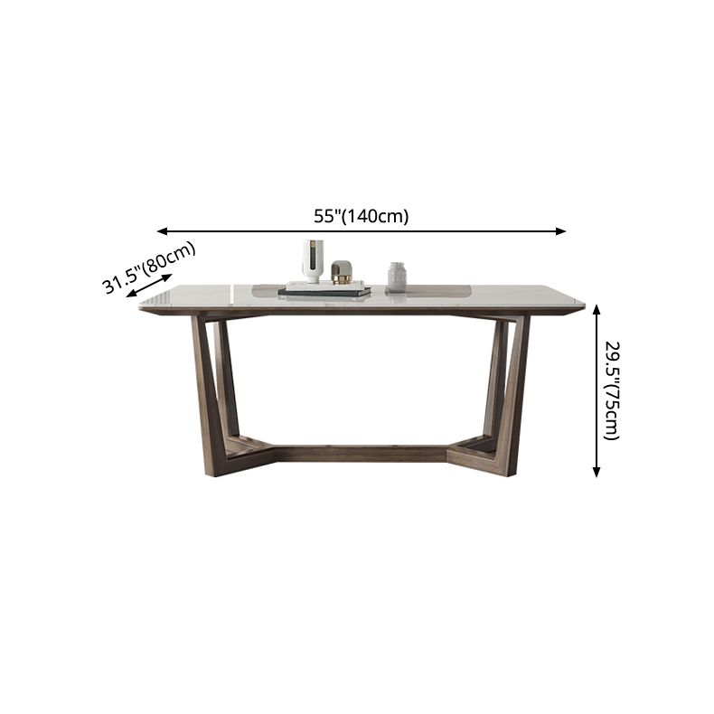 Rectangle Mid-Century Modern Dining Table White Tone Fixed Table with Sintered Stone