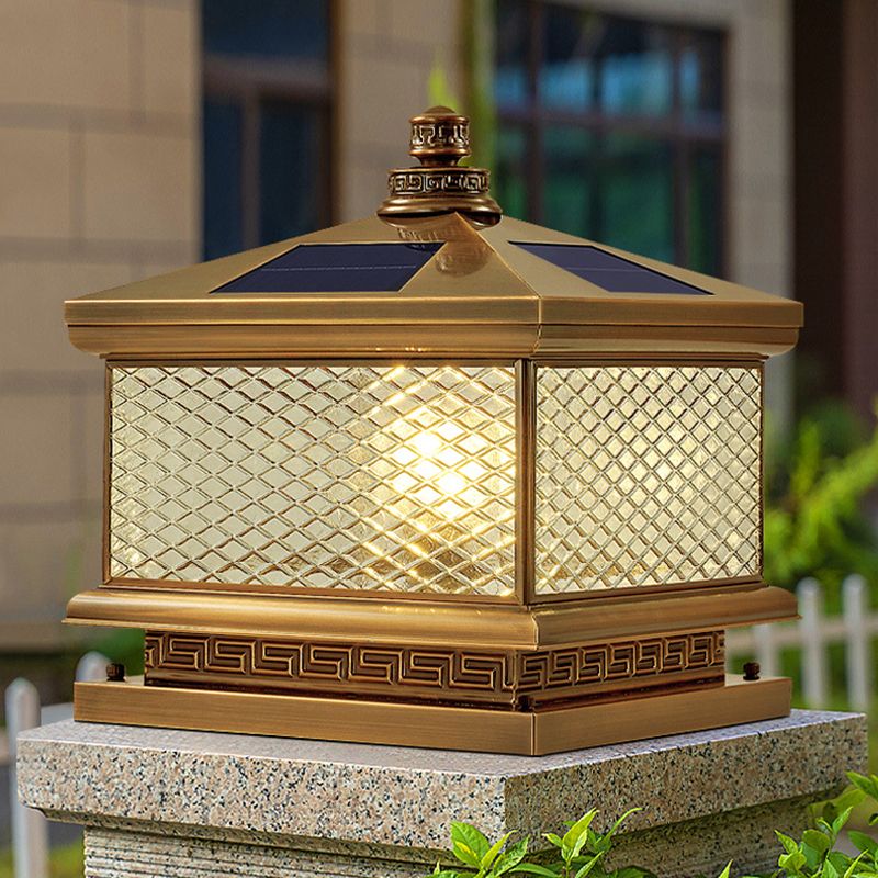 Rectangular Shape Metal Solar Pillar Lamp Modern 1-Light Outdoor Waterproof Light