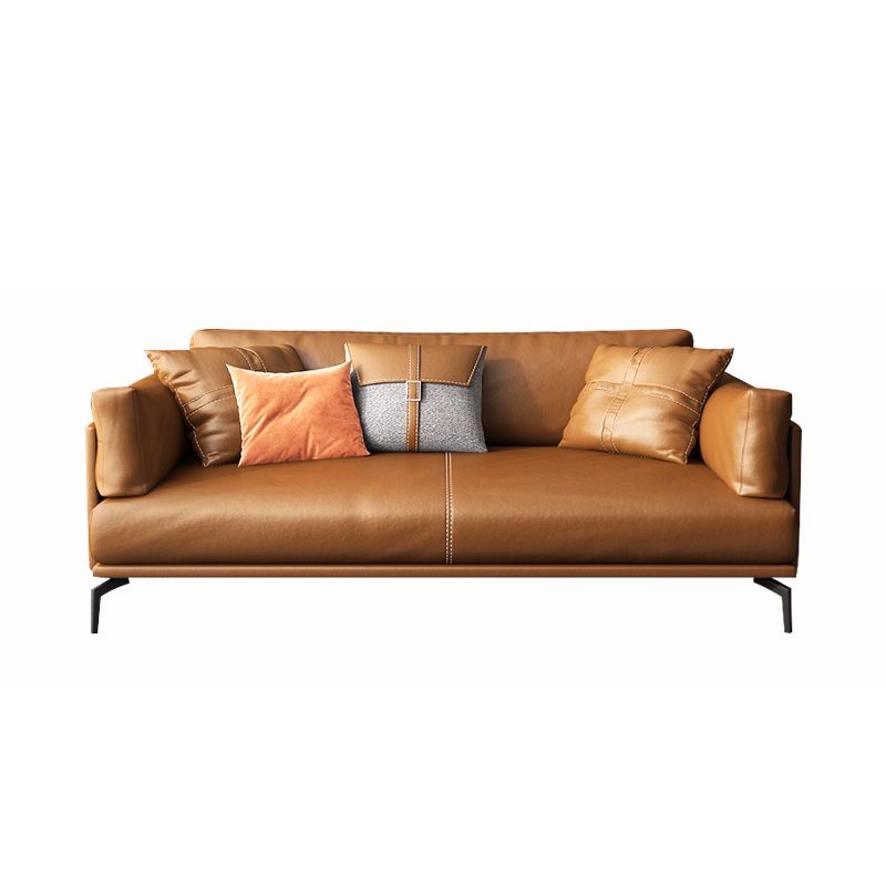 Contemporary Brown Cushions Standard Pillow Top Arm Genuine Leather Sofa