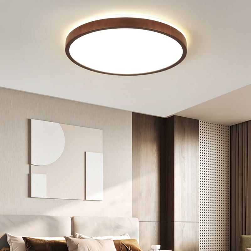 Modern Wood Flush Mount Circle Shape Ceiling Light with Acrylic Shade for Living Room
