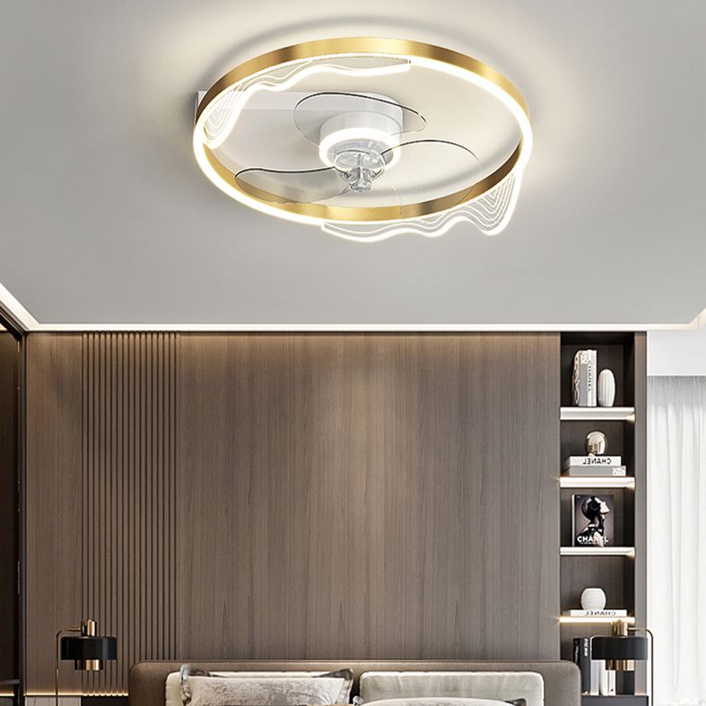Acrylic Ring Shaped Semi Flush Ceiling Light Stylish Minimalist LED Fan Light Fixture for Bedroom