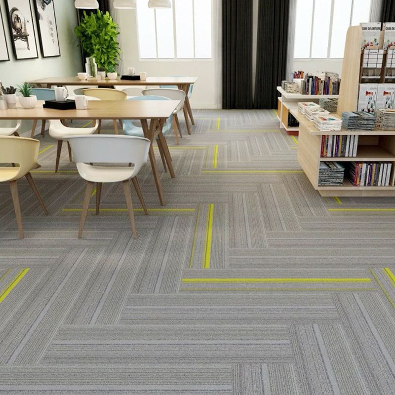 Modern Carpet Tile Level Loop Striped Print Interlocking Non-Skid Tiles and Carpet