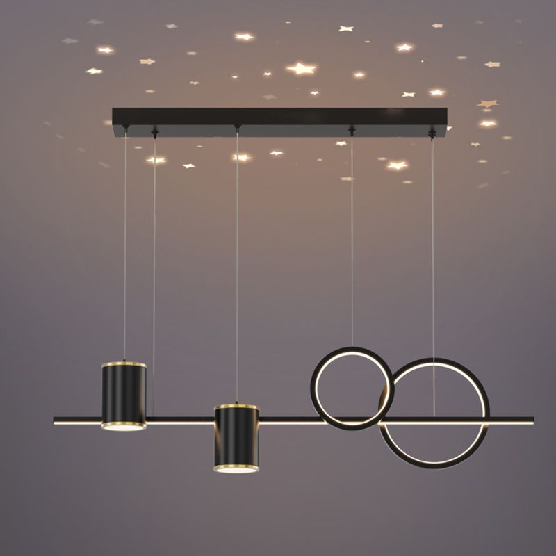 5-Light Geometric Island Light Fixtures Modernism Metal Island Pendant Lights in Black