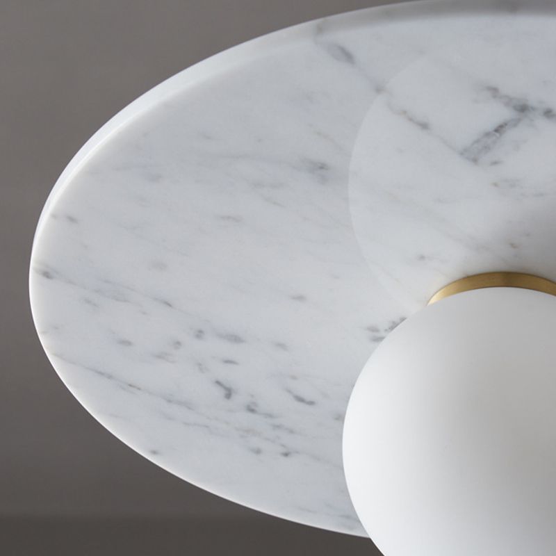 Natural Marble Small Pendant Light Modern 1-Head Suspension Lamp with White Glass Shade