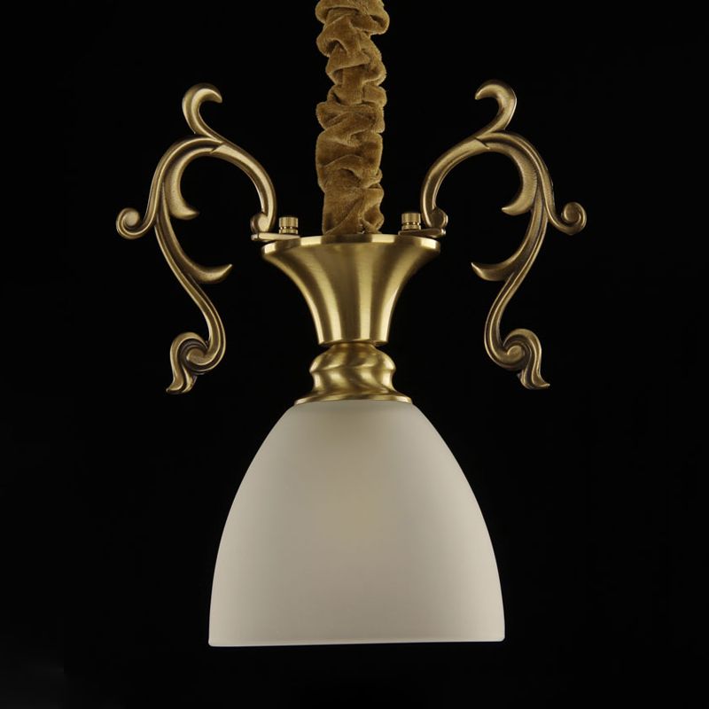 Brass 1 Head Hanging Lighting Colonial White Frosted Glass Bowl/Dome/Trapezoid Ceiling Suspension Lamp for Porch
