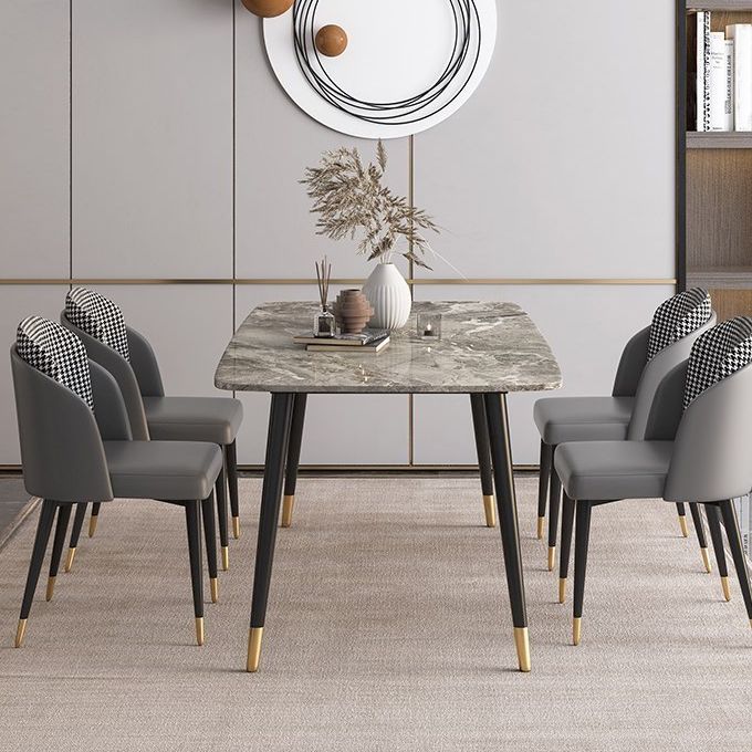 Rectangle Shape Luxury Dining Table Grey Fixed Table with Sintered Stone