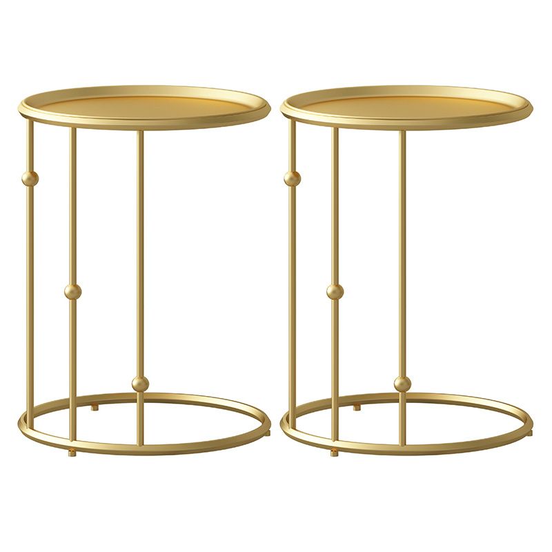 Mid-Century Black / Gold Metal Round Tray Top End Table C Side Table