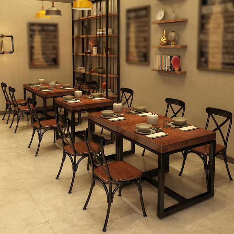 Solid Wood Dining Table Industrial Square Table with Black Frame