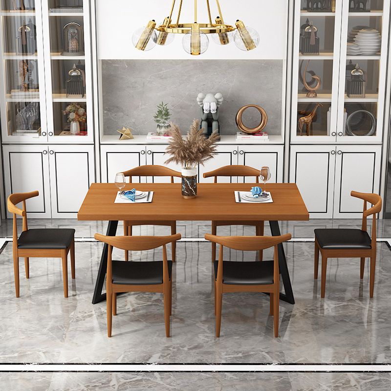 Solid Wood Dining Table Industrial Brown Dining Table with Black Frame