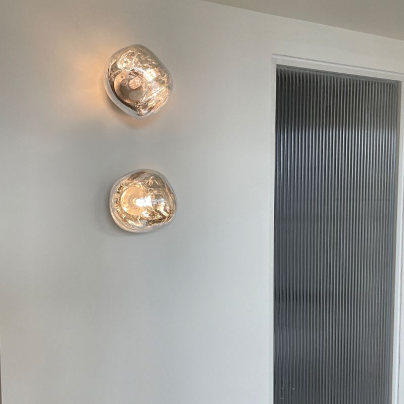 Unique 1 - Light Wall Light Fixture Modern Glass Wall Sconce in Sliver / Amber