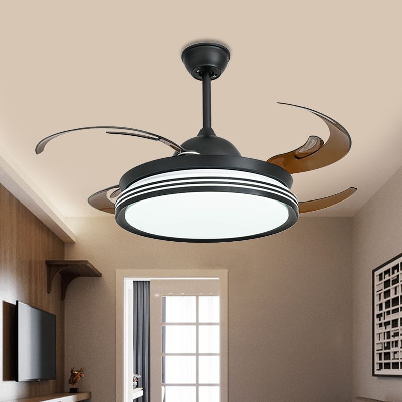 48 "W Contemporary Circle hanger ventilatorlamp LED Acryl Semi Flush Mount plafondlicht in zwart/wit/nikkel voor slaapkamer, 8 messen