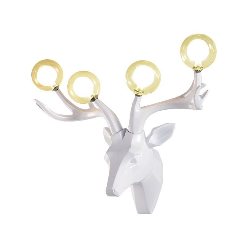 Sika Deer Living Room Wall Lamp Classic Style Resin 4 Heads Black/White/Blue Wall Sconce Light with Orb Clear Crystal Shade