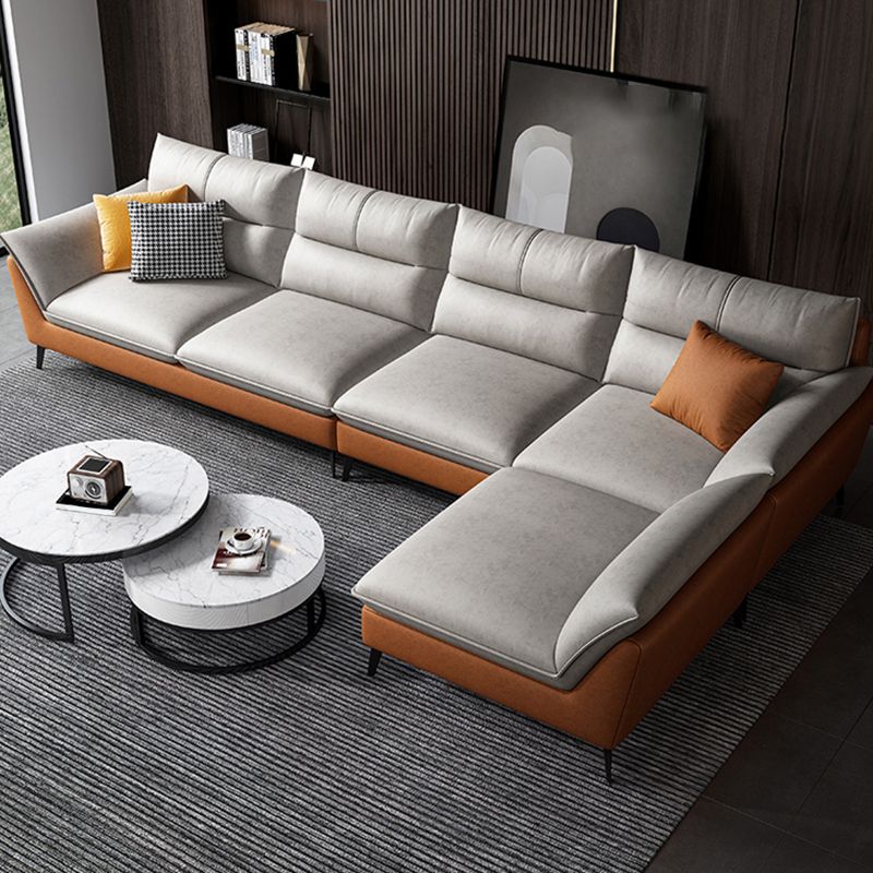 Cream Faux Leather High Back Pillow Top Arm Sofa/Sectional with Stain-Resistant
