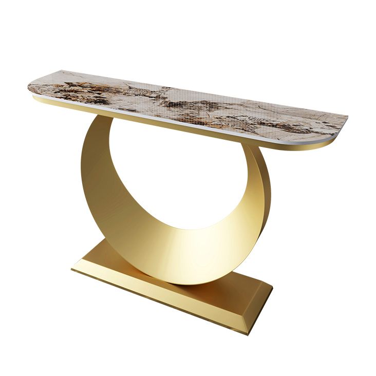 Contemporary Half Moon Console Accent Table Antique Finish Console Sofa Table in Stone