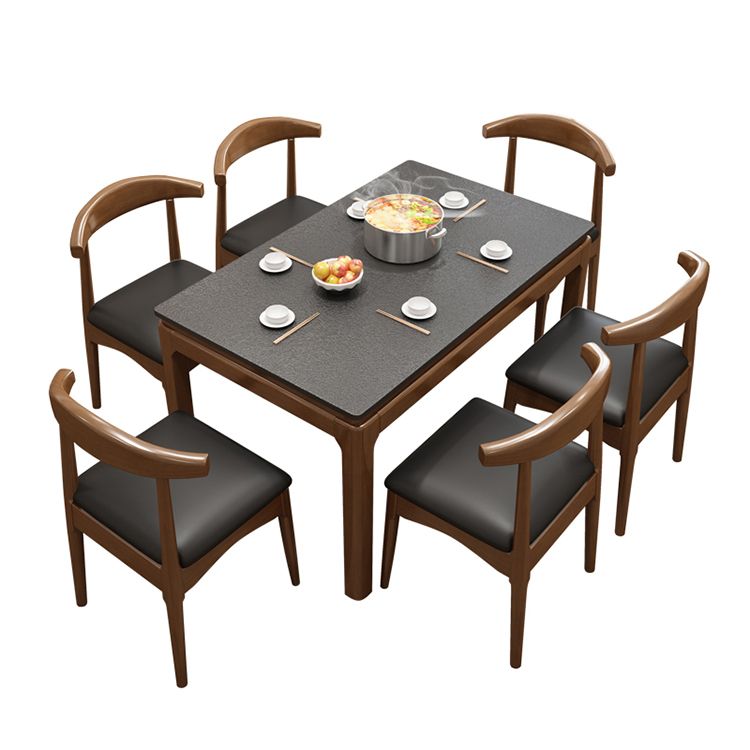 Modern Stone Rectangle Dining Table Rubber Wood Base for Dining Room